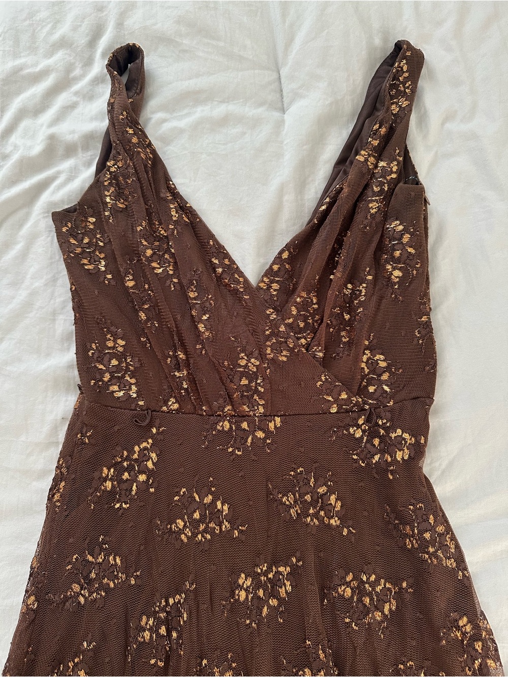 Brown Floral V-Neck Women’s Dress